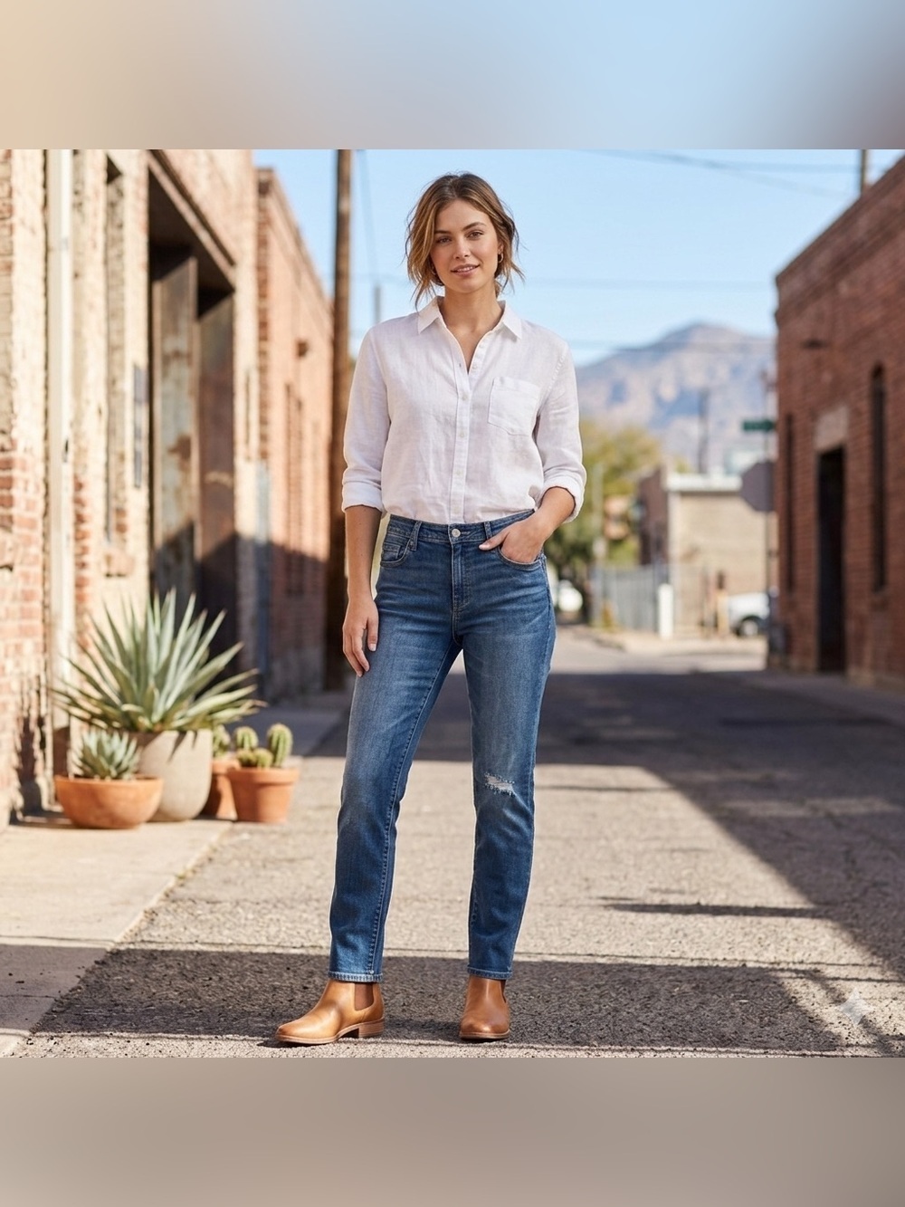 Pilcro Denim Slim Boyfriend Distressed Crop Blue Jeans Size 29